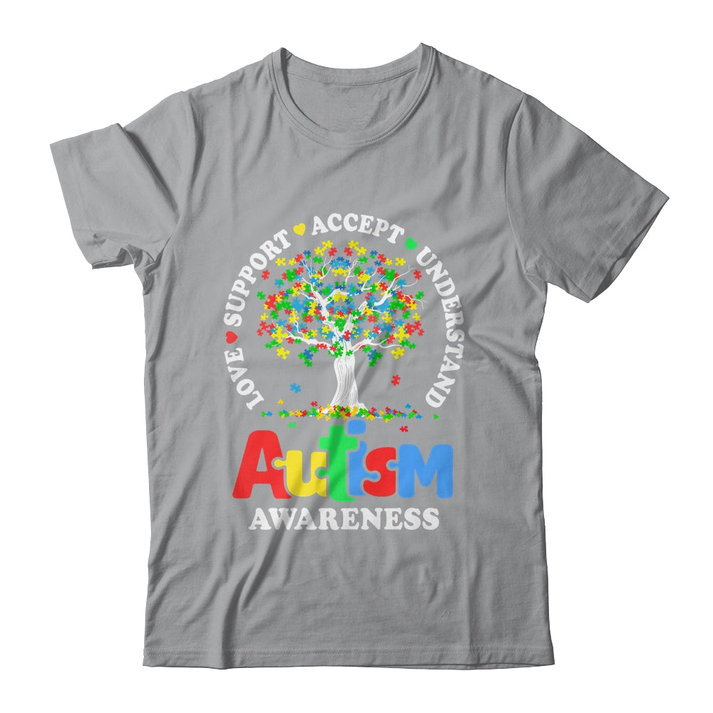 Autism Awareness Month Tree Love Support Accept Understand Shirt & Tank Top | teecentury