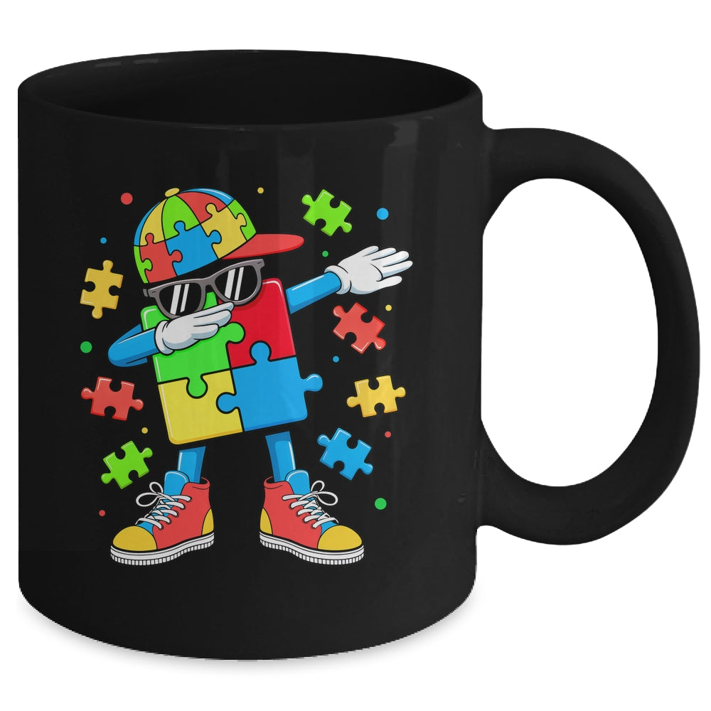 Autism Awareness Support Dabbing Puzzle Friends Family Son Mug | teecentury