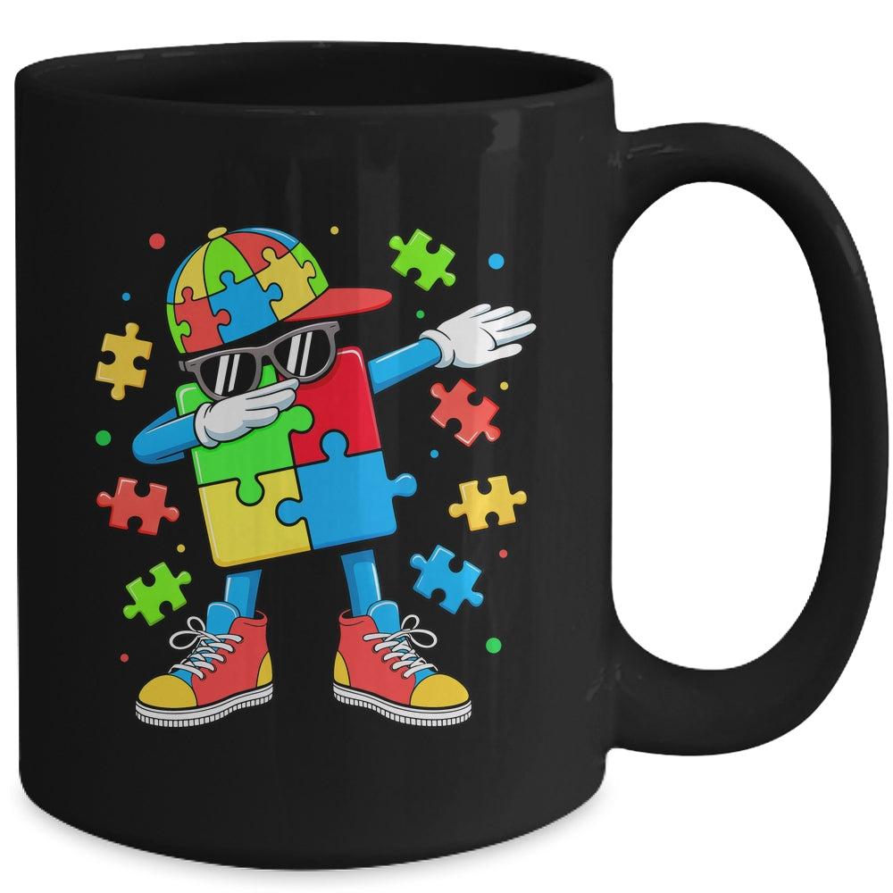 Autism Awareness Support Dabbing Puzzle Friends Family Son Mug | teecentury