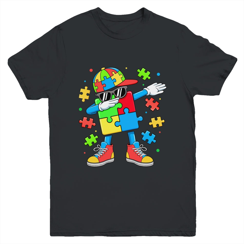 Autism Awareness Support Dabbing Puzzle Friends Family Son Youth Shirt | teecentury