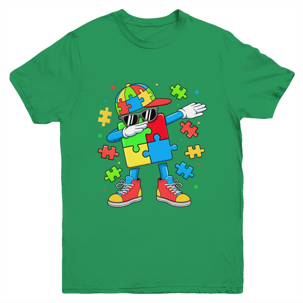 Autism Awareness Support Dabbing Puzzle Friends Family Son Youth Shirt | teecentury