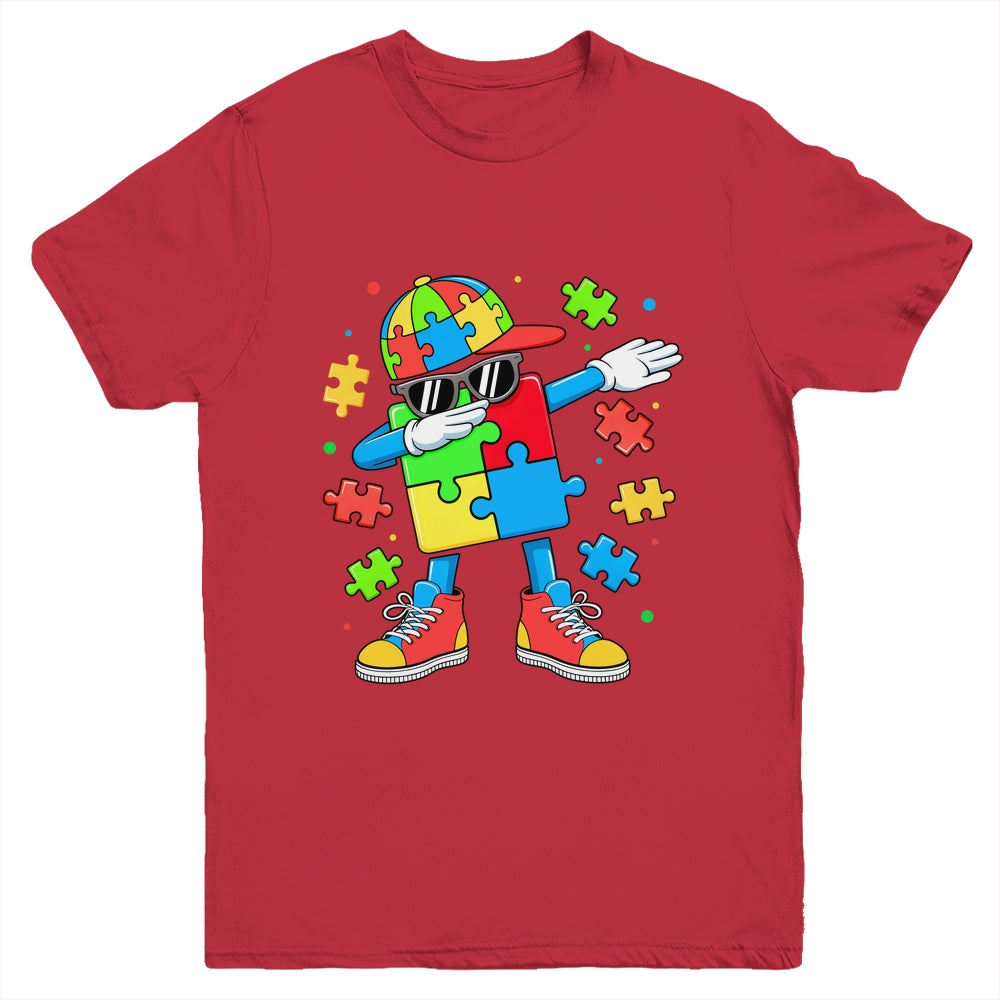 Autism Awareness Support Dabbing Puzzle Friends Family Son Youth Shirt | teecentury