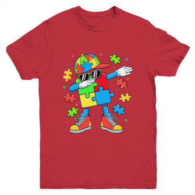Autism Awareness Support Dabbing Puzzle Friends Family Son Youth Shirt | teecentury
