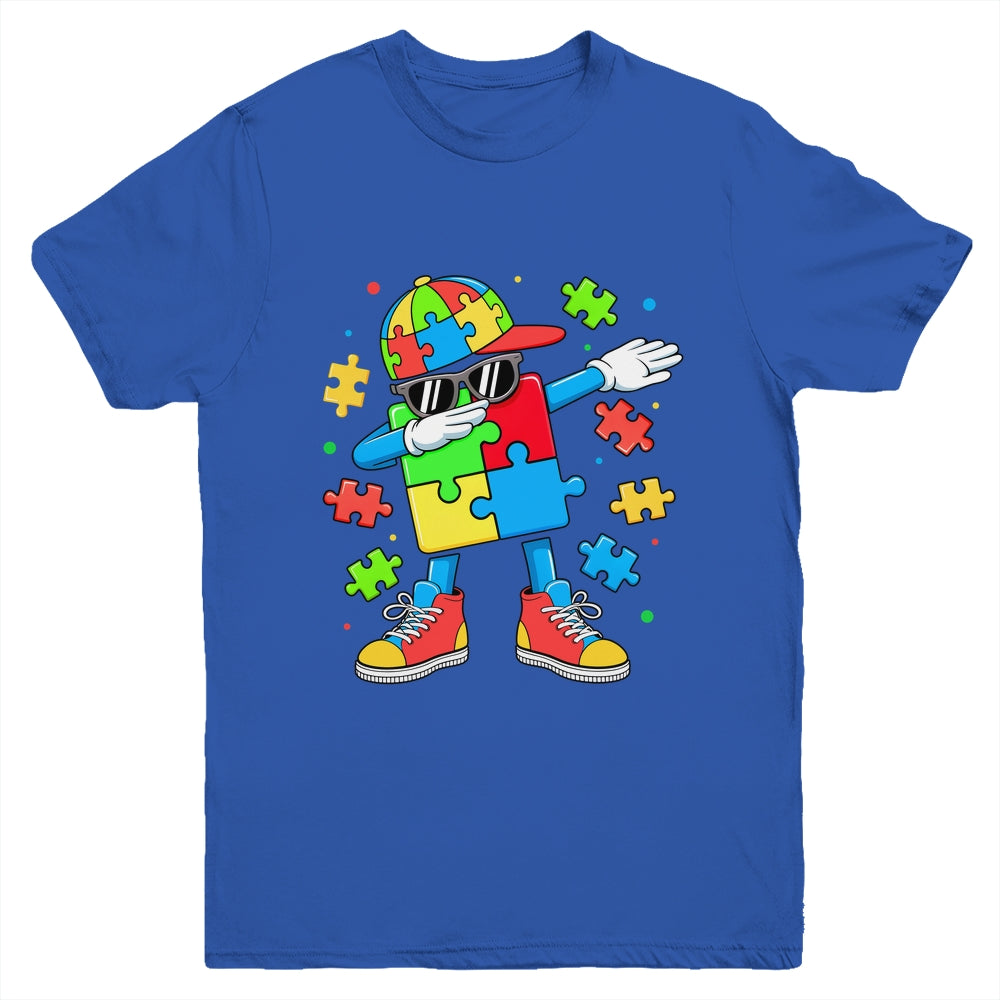 Autism Awareness Support Dabbing Puzzle Friends Family Son Youth Shirt | teecentury