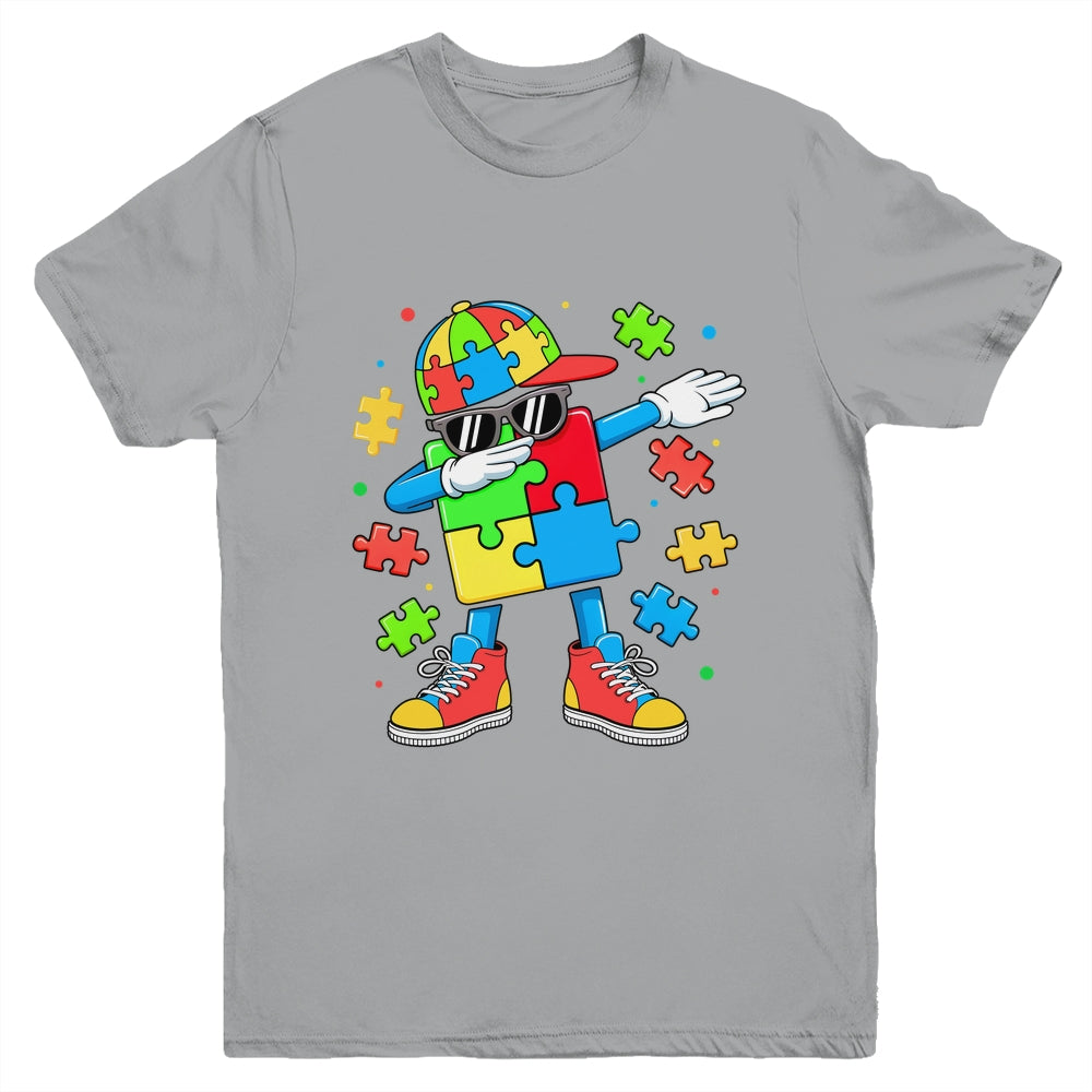 Autism Awareness Support Dabbing Puzzle Friends Family Son Youth Shirt | teecentury