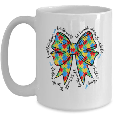 Autism Bow Autism Awareness Coquette Bow Puzzle Teacher Mug | teecentury