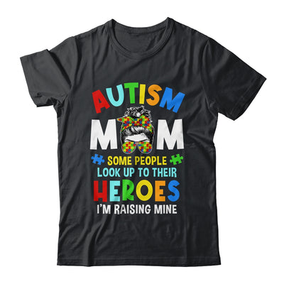 Autism Mom Raising Hero Groovy Messy Bun Autism Awareness Shirt & Tank Top | teecentury