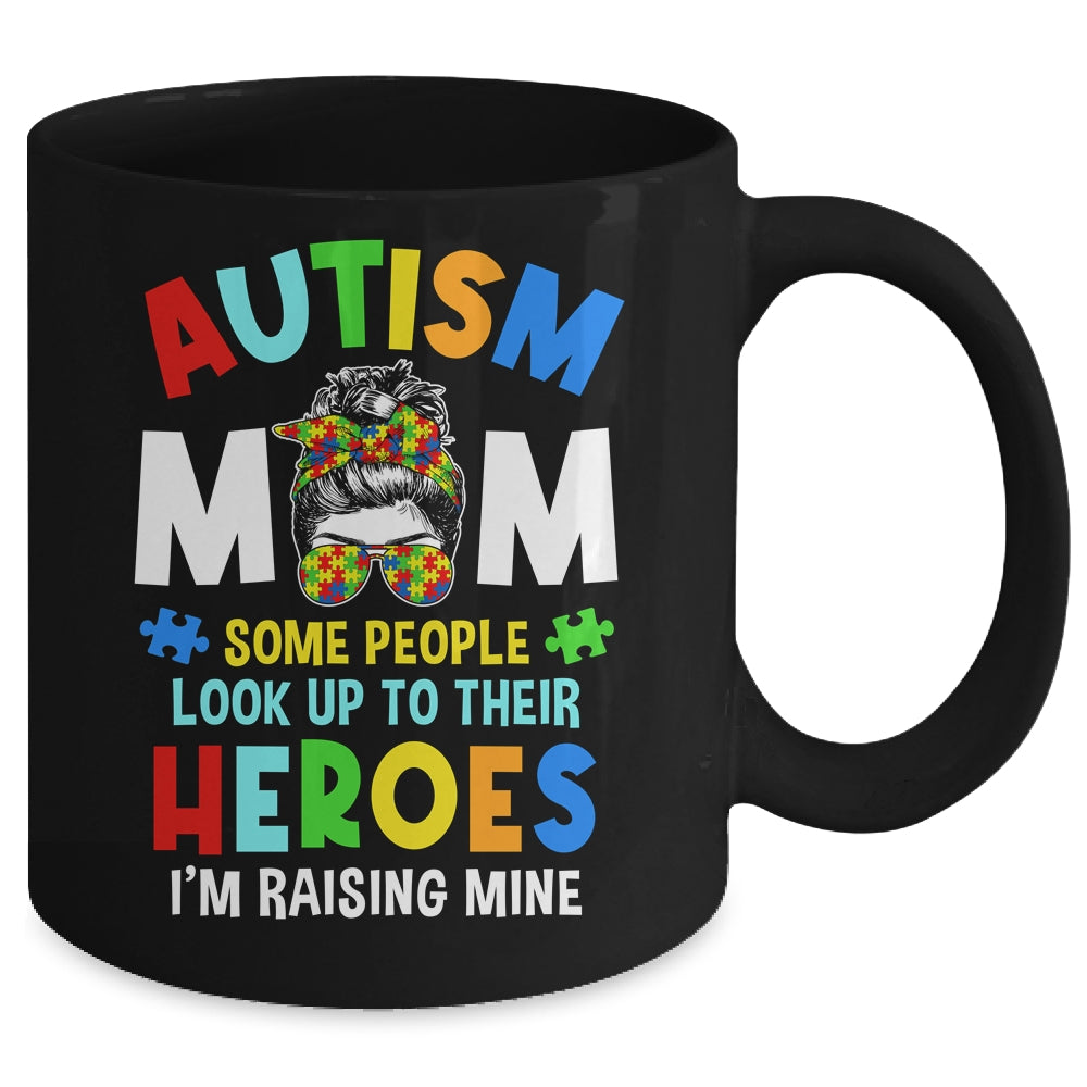 Autism Mom Raising Hero Groovy Messy Bun Autism Awareness Mug | teecentury