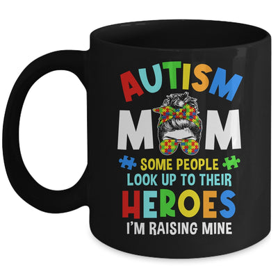 Autism Mom Raising Hero Groovy Messy Bun Autism Awareness Mug | teecentury