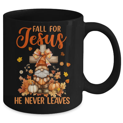 Autumn Gnome Cross Fall For Jesus He Never Leaves Christian Mug | teecentury