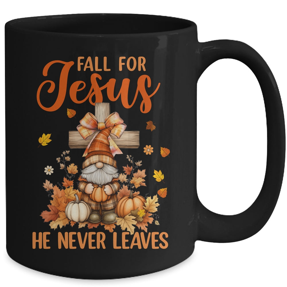 Autumn Gnome Cross Fall For Jesus He Never Leaves Christian Mug | teecentury