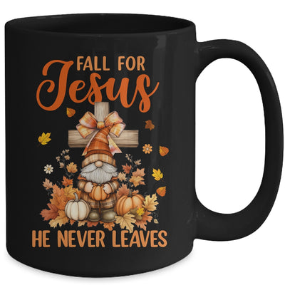 Autumn Gnome Cross Fall For Jesus He Never Leaves Christian Mug | teecentury