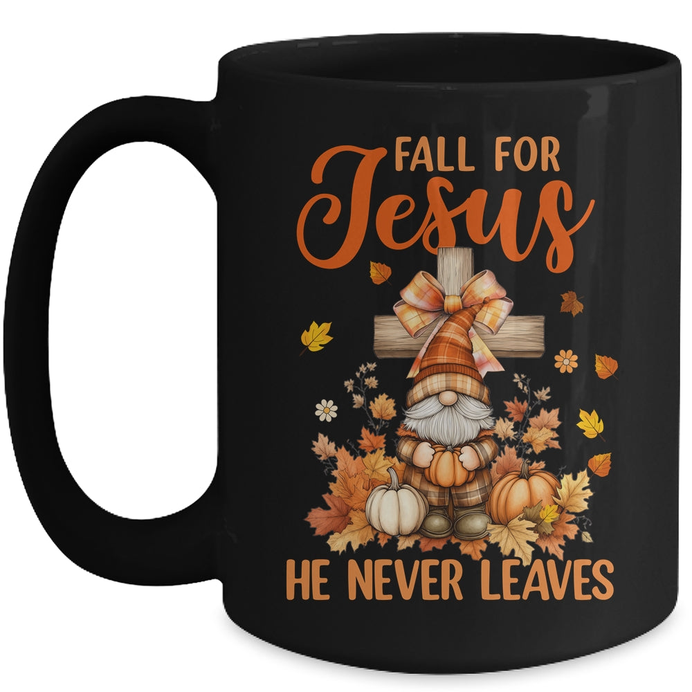 Autumn Gnome Cross Fall For Jesus He Never Leaves Christian Mug | teecentury