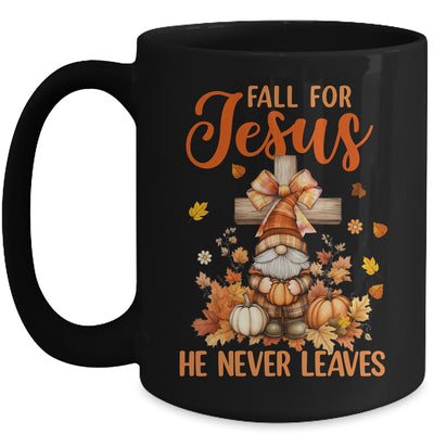 Autumn Gnome Cross Fall For Jesus He Never Leaves Christian Mug | teecentury