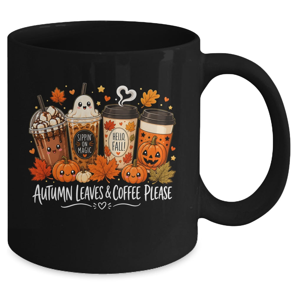 Autumn Leaves Coffee Please Hello Fall Ghost Pumpkin Spice Mug | teecentury
