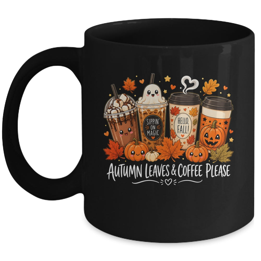 Autumn Leaves Coffee Please Hello Fall Ghost Pumpkin Spice Mug | teecentury