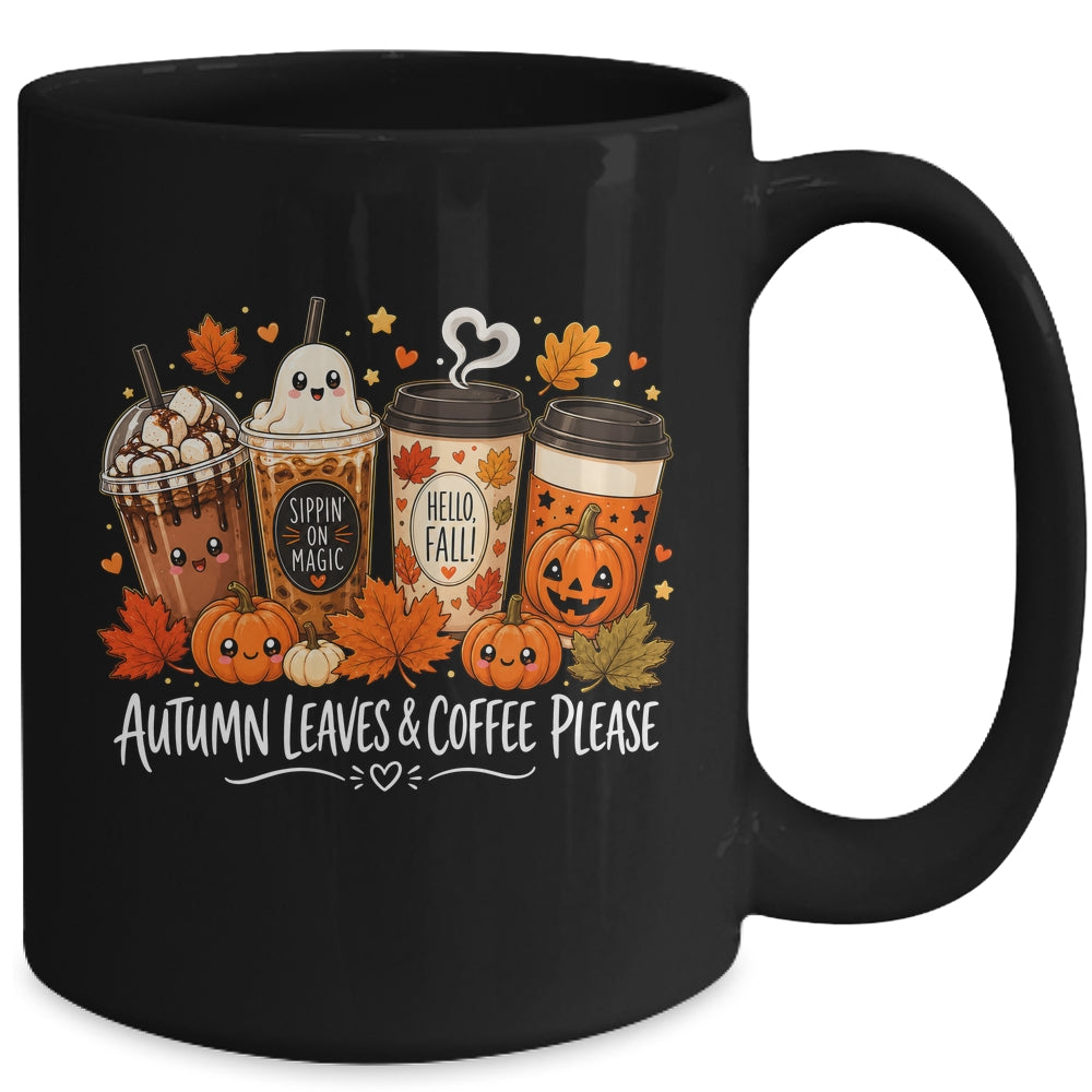 Autumn Leaves Coffee Please Hello Fall Ghost Pumpkin Spice Mug | teecentury