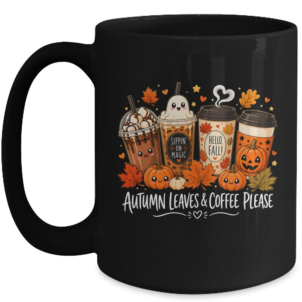 Autumn Leaves Coffee Please Hello Fall Ghost Pumpkin Spice Mug | teecentury