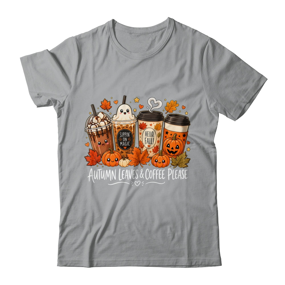 Autumn Leaves Coffee Please Hello Fall Ghost Pumpkin Spice Shirt & Sweatshirt | teecentury