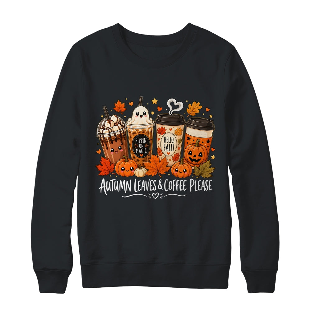 Autumn Leaves Coffee Please Hello Fall Ghost Pumpkin Spice Shirt & Sweatshirt | teecentury