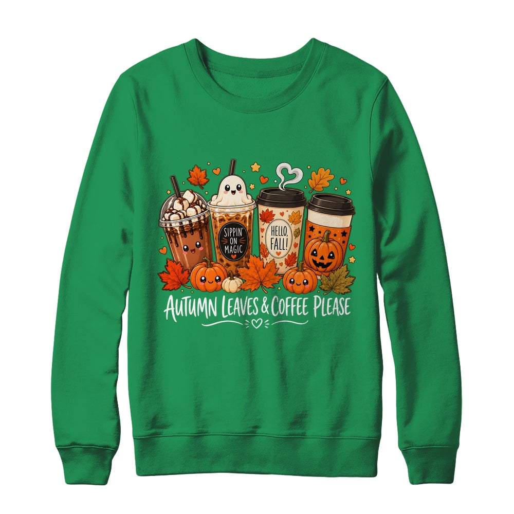 Autumn Leaves Coffee Please Hello Fall Ghost Pumpkin Spice Shirt & Sweatshirt | teecentury