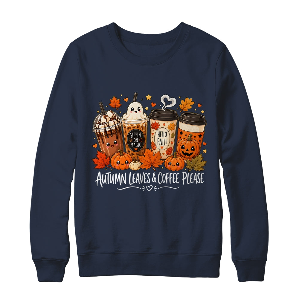 Autumn Leaves Coffee Please Hello Fall Ghost Pumpkin Spice Shirt & Sweatshirt | teecentury