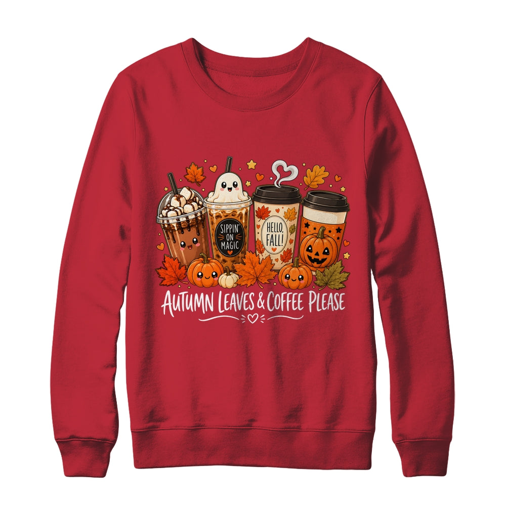 Autumn Leaves Coffee Please Hello Fall Ghost Pumpkin Spice Shirt & Sweatshirt | teecentury