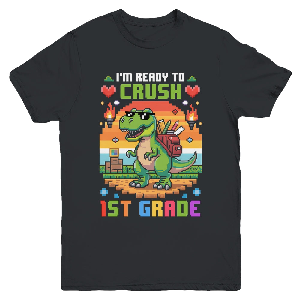 Back To School 1st Grade Boys I'm Ready To Crush Dinosaur Youth Shirt | teecentury