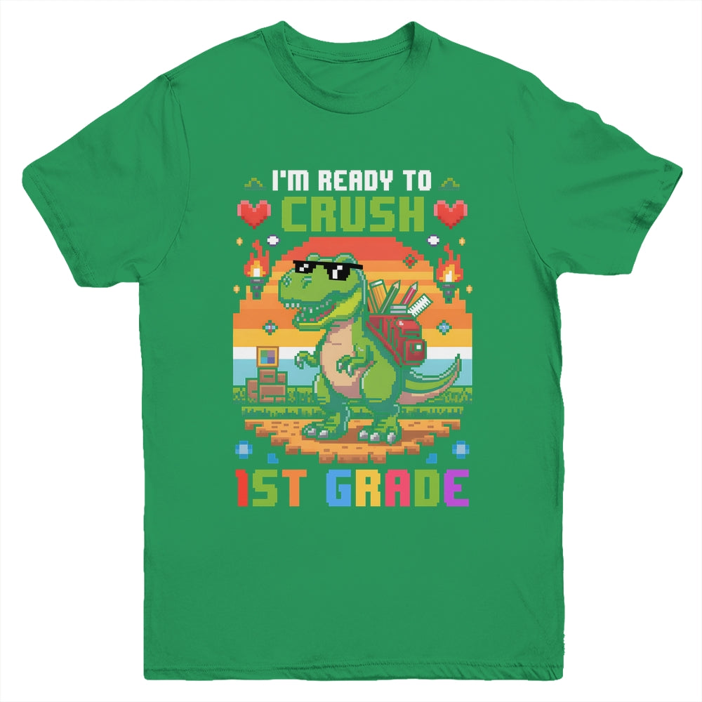 Back To School 1st Grade Boys I'm Ready To Crush Dinosaur Youth Shirt | teecentury