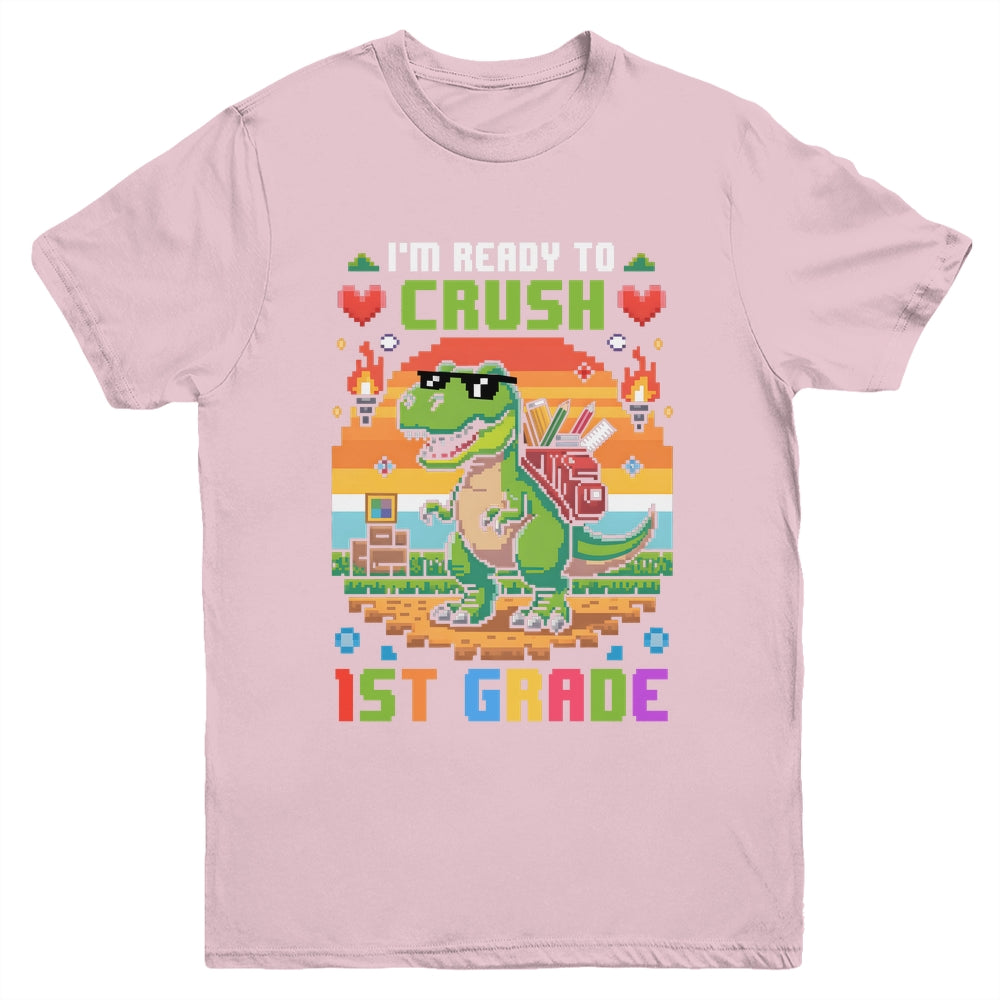 Back To School 1st Grade Boys I'm Ready To Crush Dinosaur Youth Shirt | teecentury