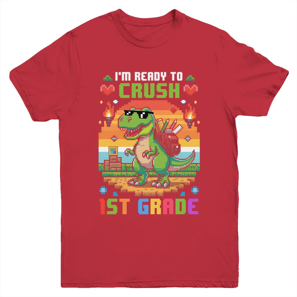 Back To School 1st Grade Boys I'm Ready To Crush Dinosaur Youth Shirt | teecentury