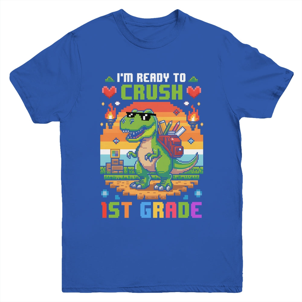 Back To School 1st Grade Boys I'm Ready To Crush Dinosaur Youth Shirt | teecentury