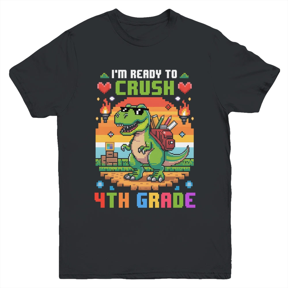 Back To School 4th Grade Boys I'm Ready To Crush Dinosaur Youth Shirt | teecentury
