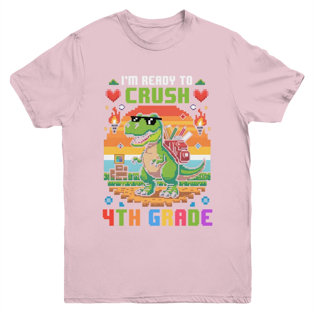 Back To School 4th Grade Boys I'm Ready To Crush Dinosaur Youth Shirt | teecentury