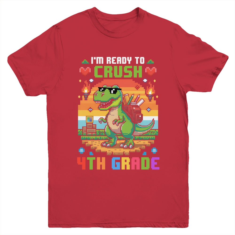Back To School 4th Grade Boys I'm Ready To Crush Dinosaur Youth Shirt | teecentury