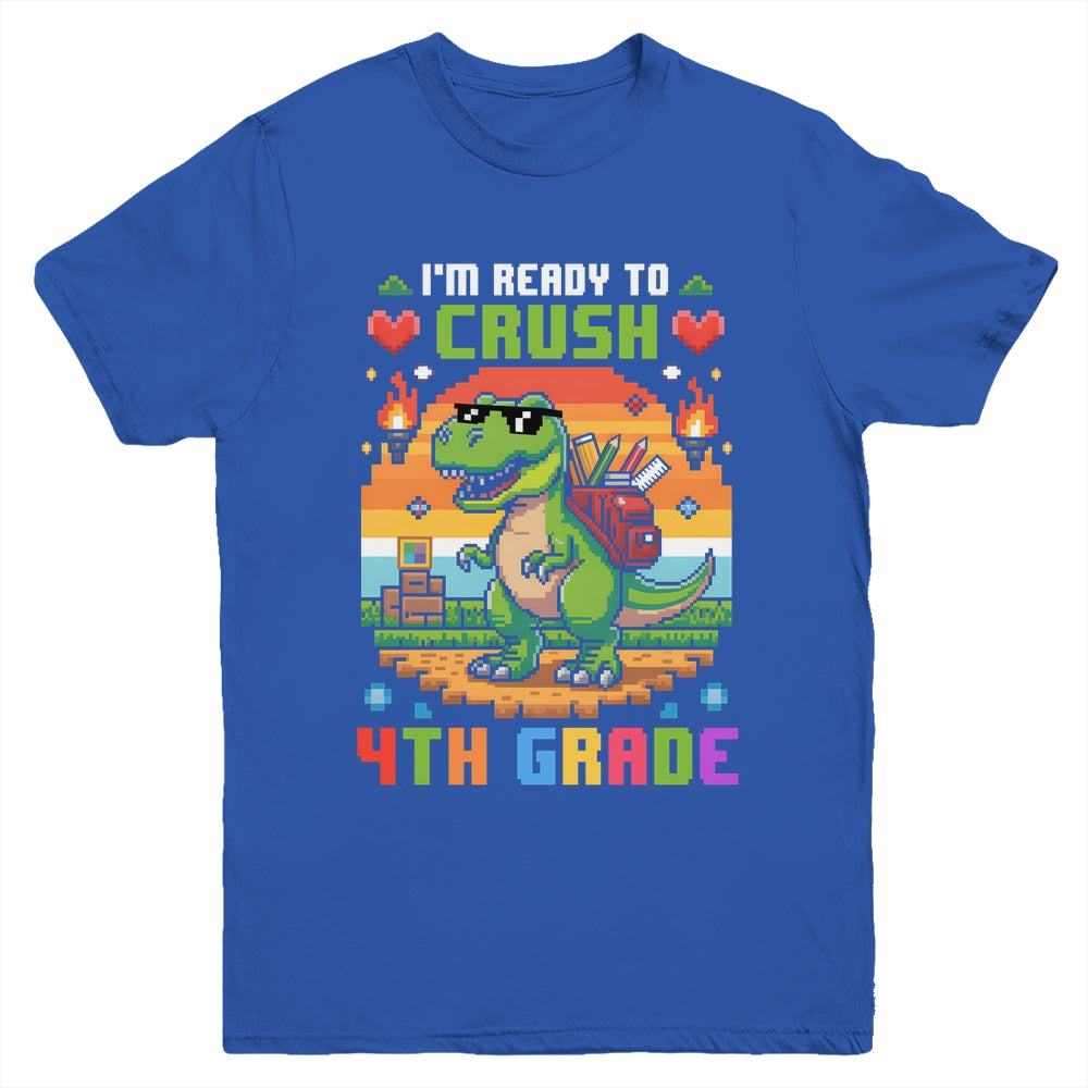 Back To School 4th Grade Boys I'm Ready To Crush Dinosaur Youth Shirt | teecentury