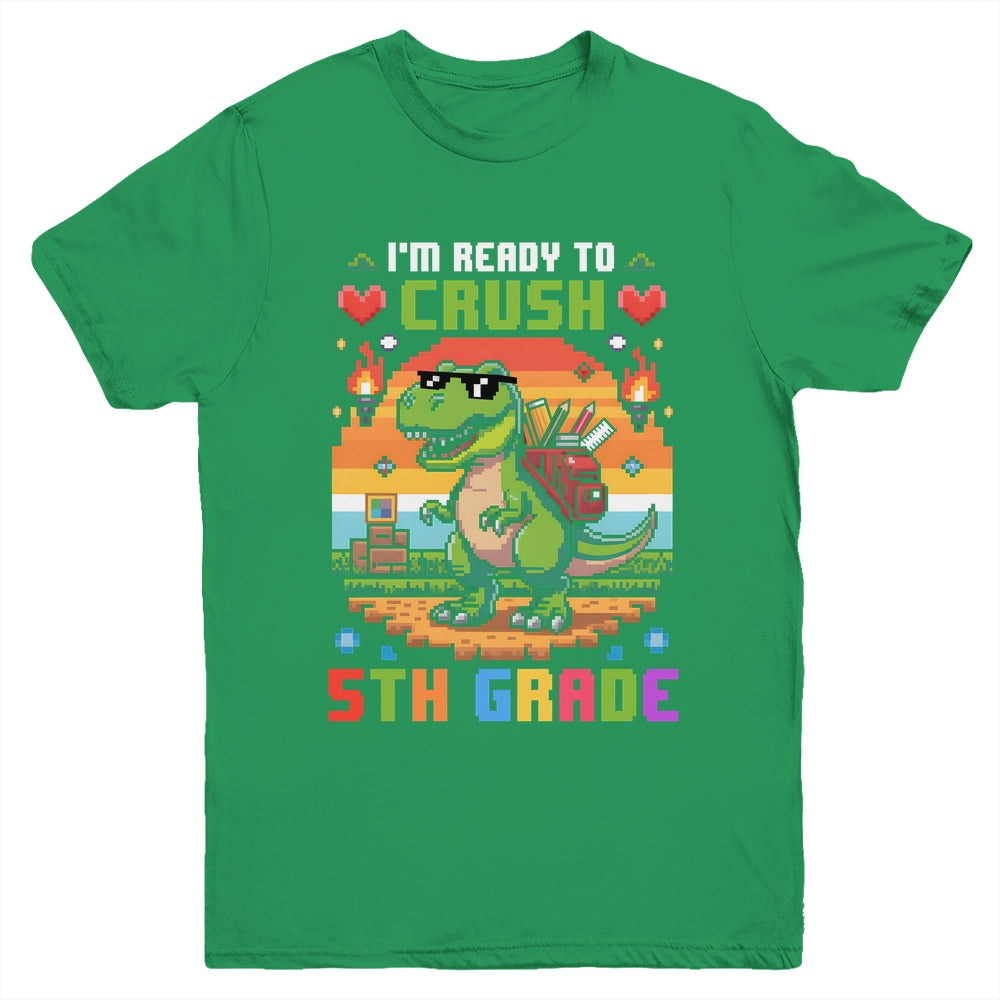 Back To School 5th Grade Boys I'm Ready To Crush Dinosaur Youth Shirt | teecentury