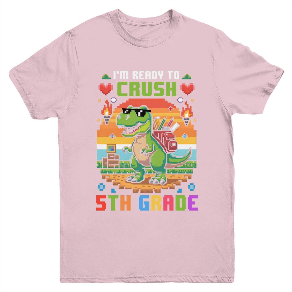 Back To School 5th Grade Boys I'm Ready To Crush Dinosaur Youth Shirt | teecentury