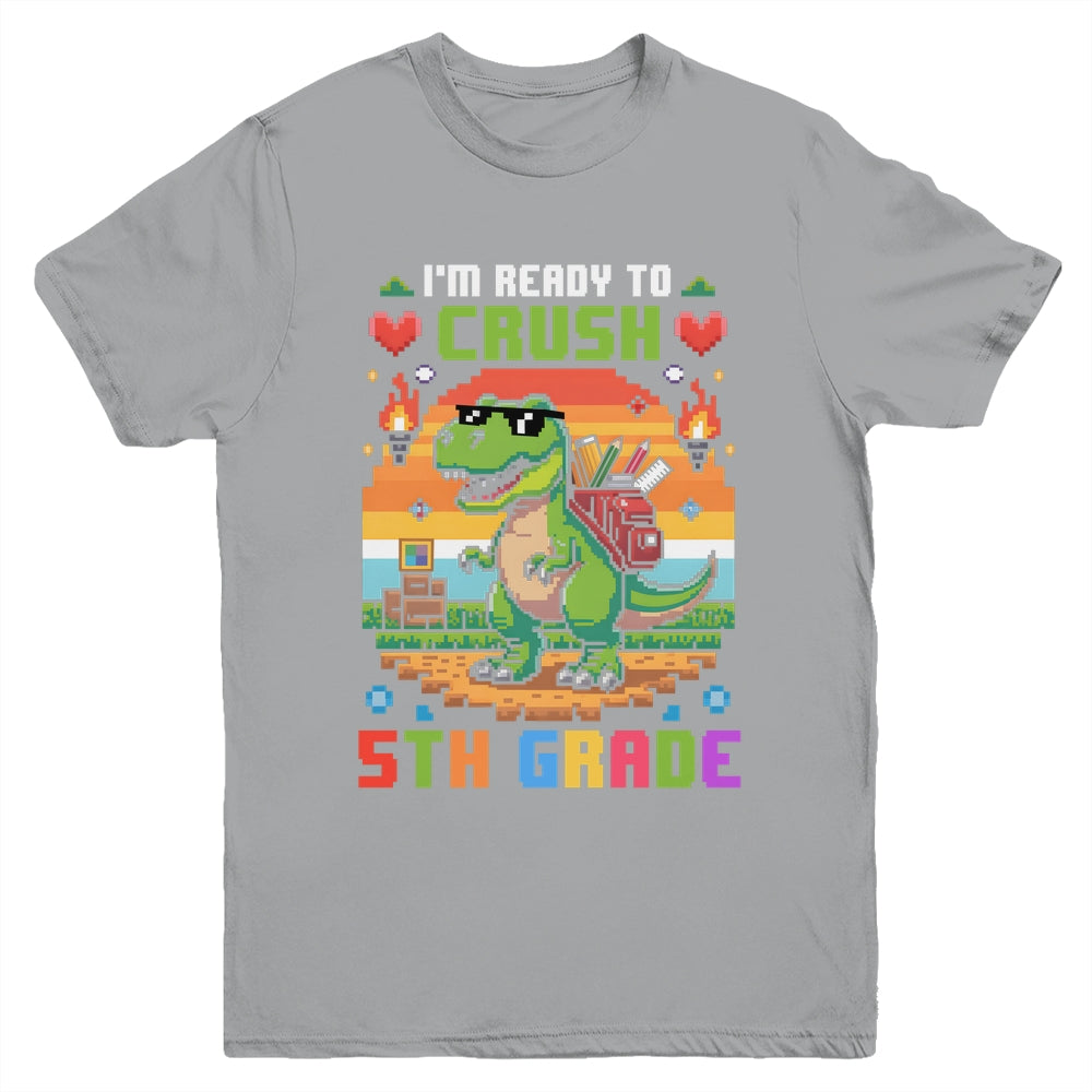 Back To School 5th Grade Boys I'm Ready To Crush Dinosaur Youth Shirt | teecentury
