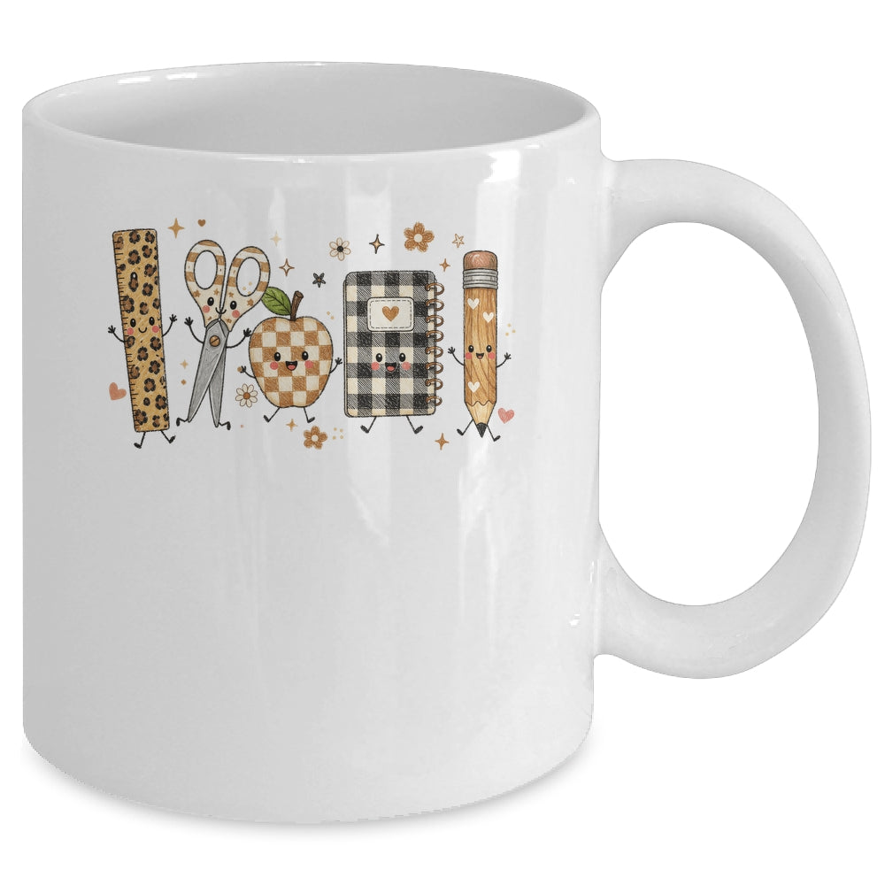 Back To School Cute Teacher Leopard Pencil Checkered Women Mug | teecentury