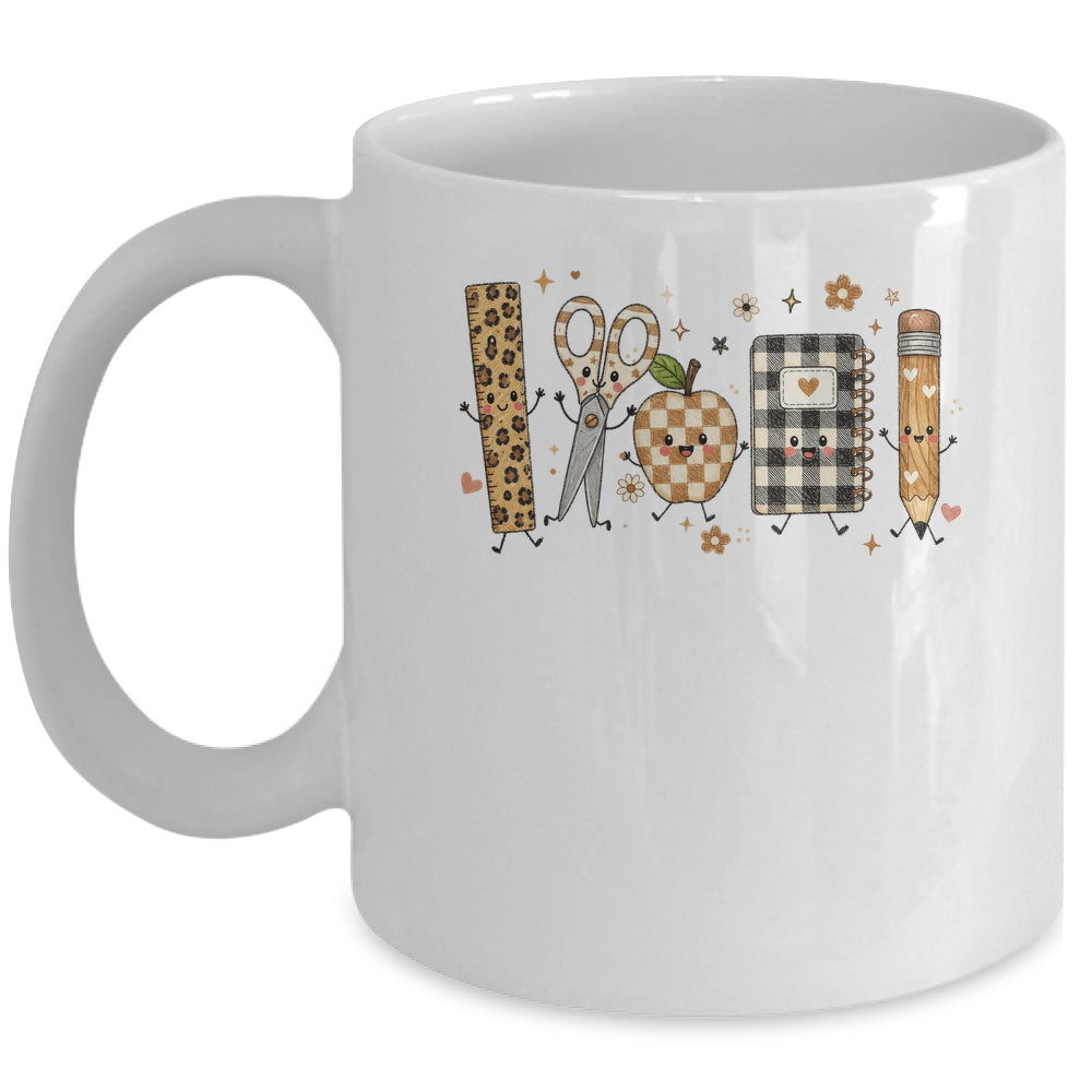 Back To School Cute Teacher Leopard Pencil Checkered Women Mug | teecentury