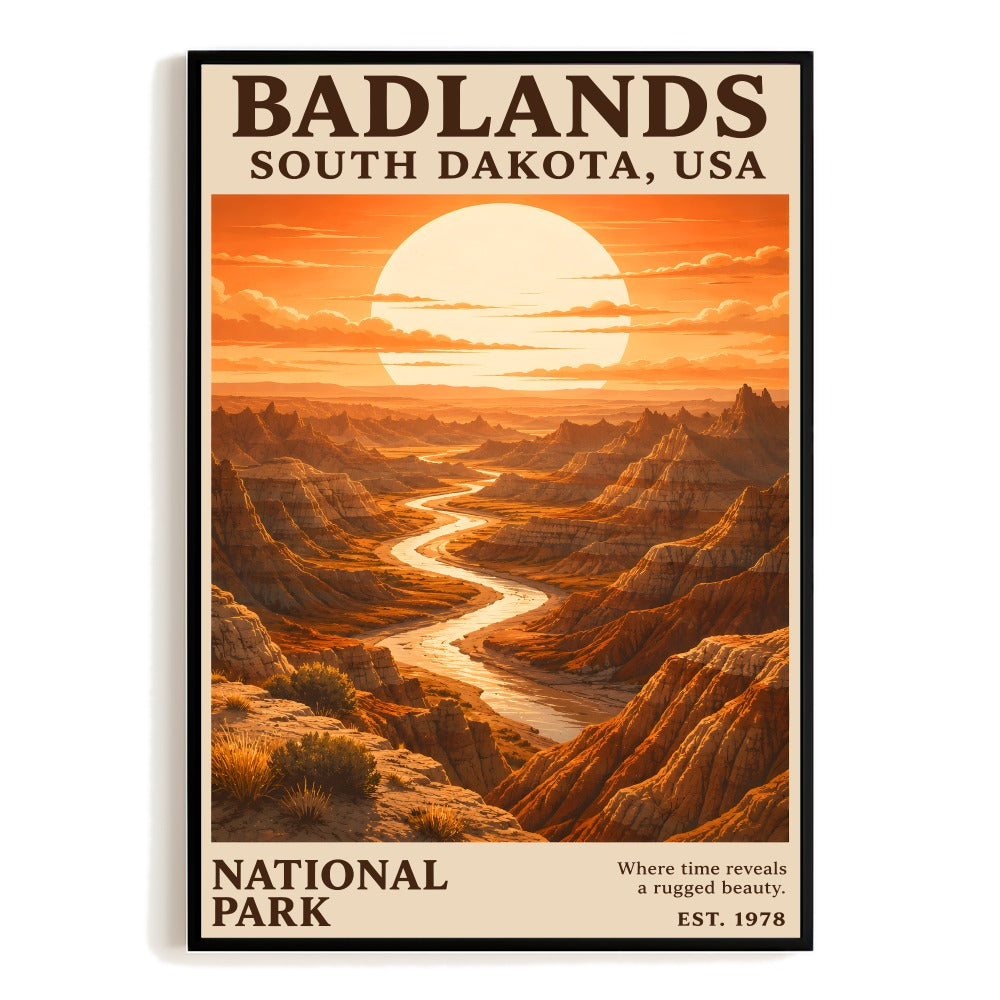 Badlands National Park South Dakota Travel Poster Souvenir Gift Traveler Vintage Sunset Landscape Wall Art Decor For Home Living Room Office Bedroom Gifts Unframed | teecentury
