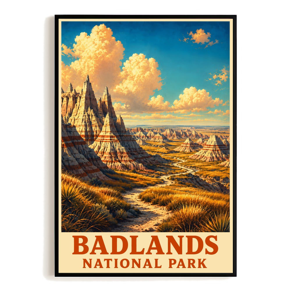 Badlands National Park Travel Poster Vintage Landscape Canyon Art Print Scenic Badlands Wall Decor Nature Adventure Souvenir Picture Ideal For Home Office Unframed | teecentury