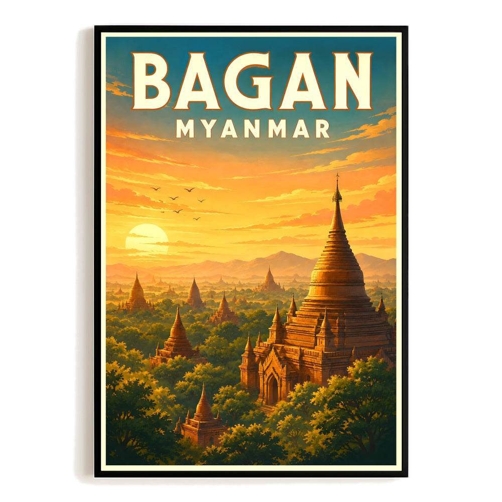 Bagan Myanmar Travel Poster Vintage Temple Retro Landscape Wall Art Decor Souvenir Print Painting Picture For Home Living Room Office Bedroom Decor Unframed | teecentury