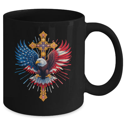 Bald Eagle Christian Faith Ctoss USA Flag Patriotic American Mug | teecentury