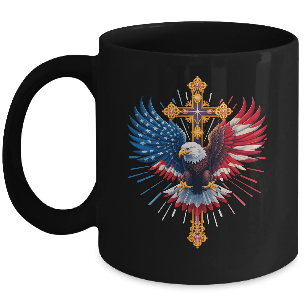 Bald Eagle Christian Faith Ctoss USA Flag Patriotic American Mug | teecentury