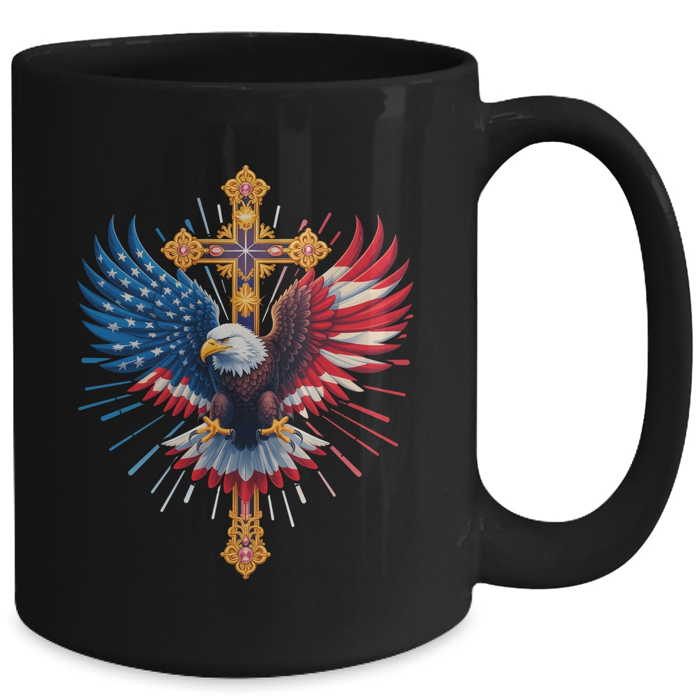 Bald Eagle Christian Faith Ctoss USA Flag Patriotic American Mug | teecentury