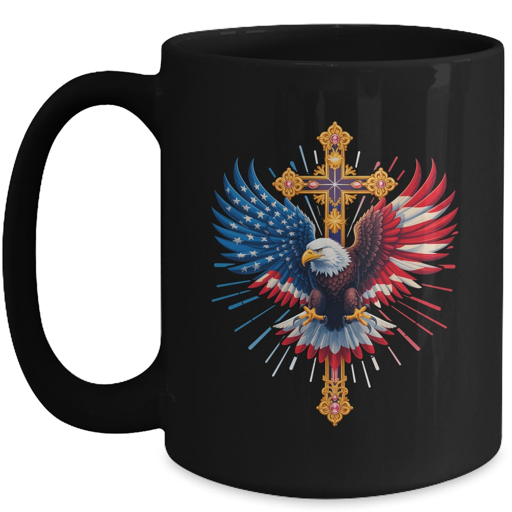 Bald Eagle Christian Faith Ctoss USA Flag Patriotic American Mug | teecentury
