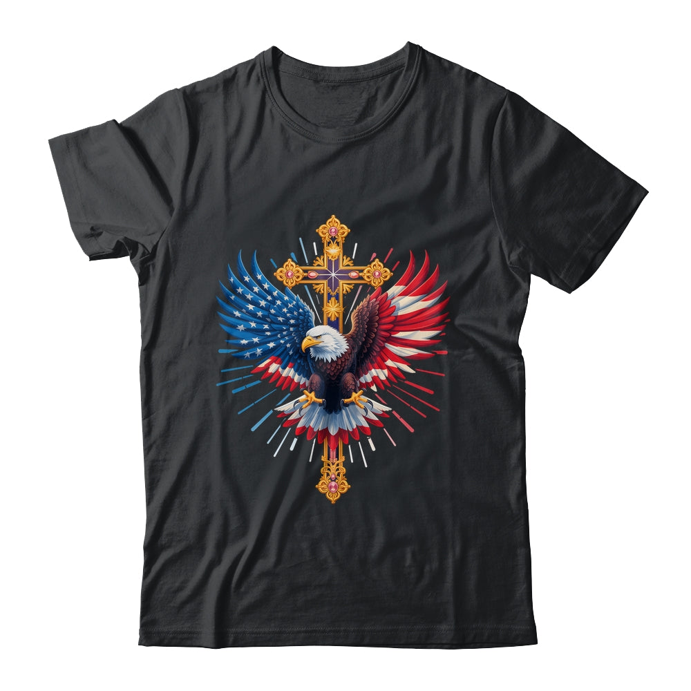 Bald Eagle Christian Faith Ctoss USA Flag Patriotic American Shirt & Hoodie | teecentury