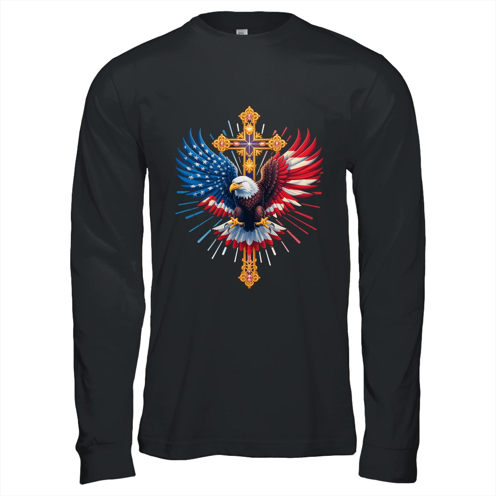 Bald Eagle Christian Faith Ctoss USA Flag Patriotic American Shirt & Hoodie | teecentury